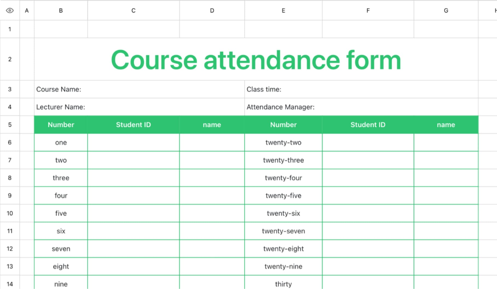 Course sign-up sheet 1